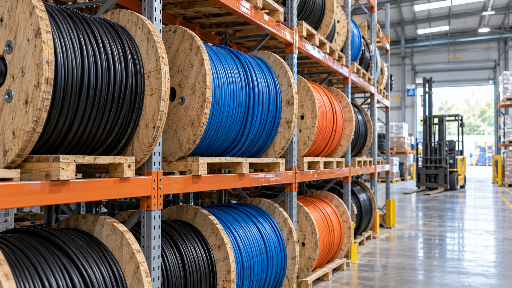 Cable drums on warehouse racking